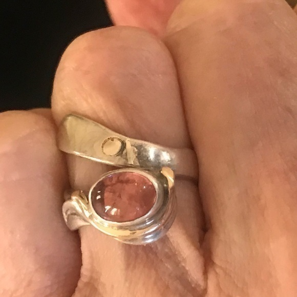 Monika Fairchild Jewelry - Handmade Sterling Pink Tourmaline Ring with 18K Accents